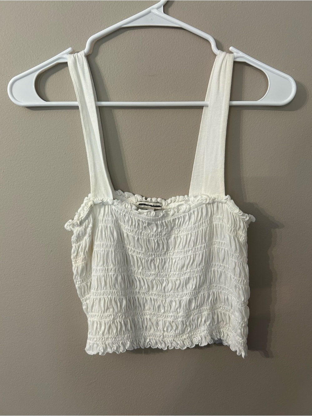 American Eagle White Smocked Crop Tank
